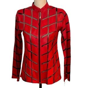 Vintage Jolly Jumbuck Red Leather Zip Jacket Sz-S